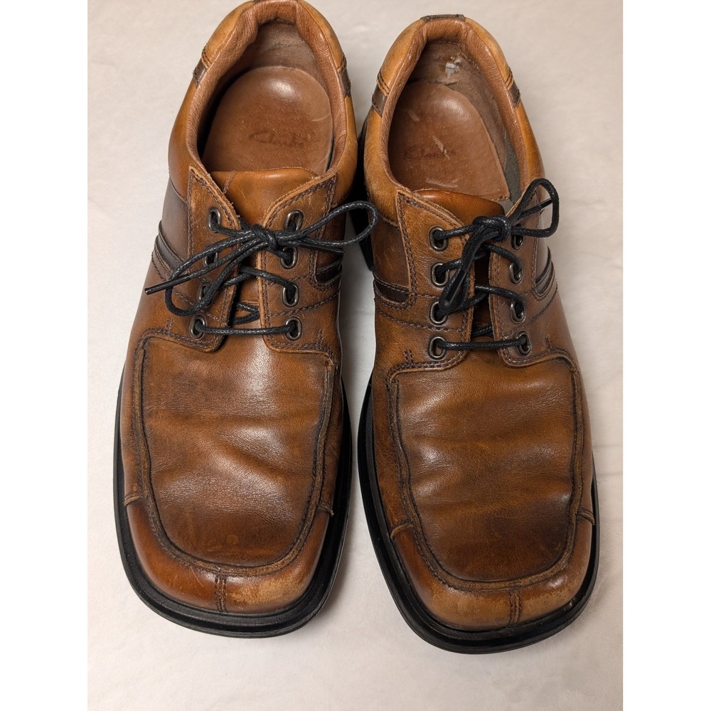 Vintage 02/06 Clarks Mens Brown Leather Square Toe Lace Up Dress Shoes Size 9.5M